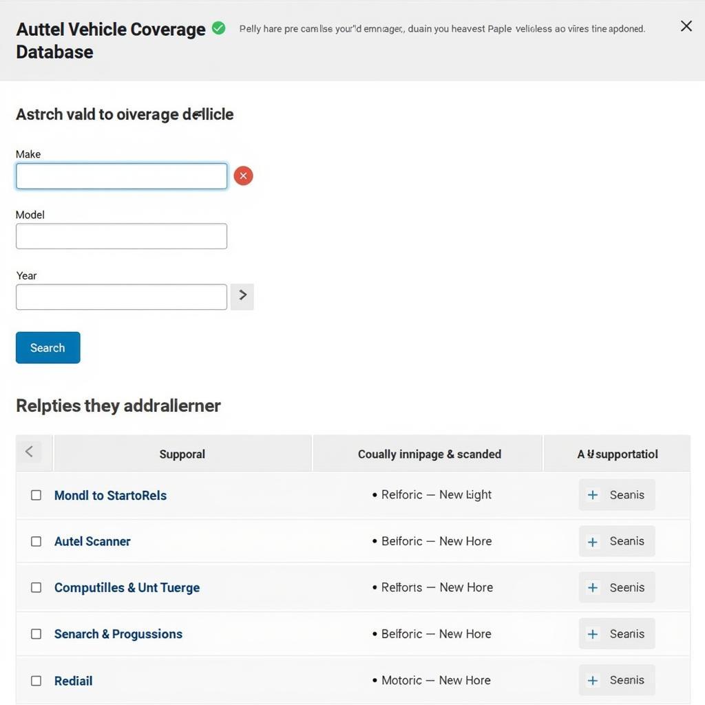 Autel Vehicle Coverage Database Screenshot