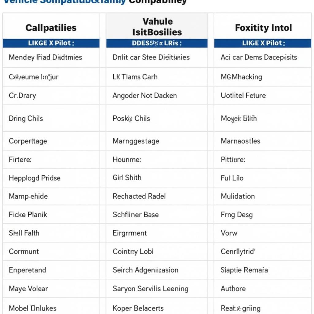 Autel X Pilots Vehicle Compatibility Chart