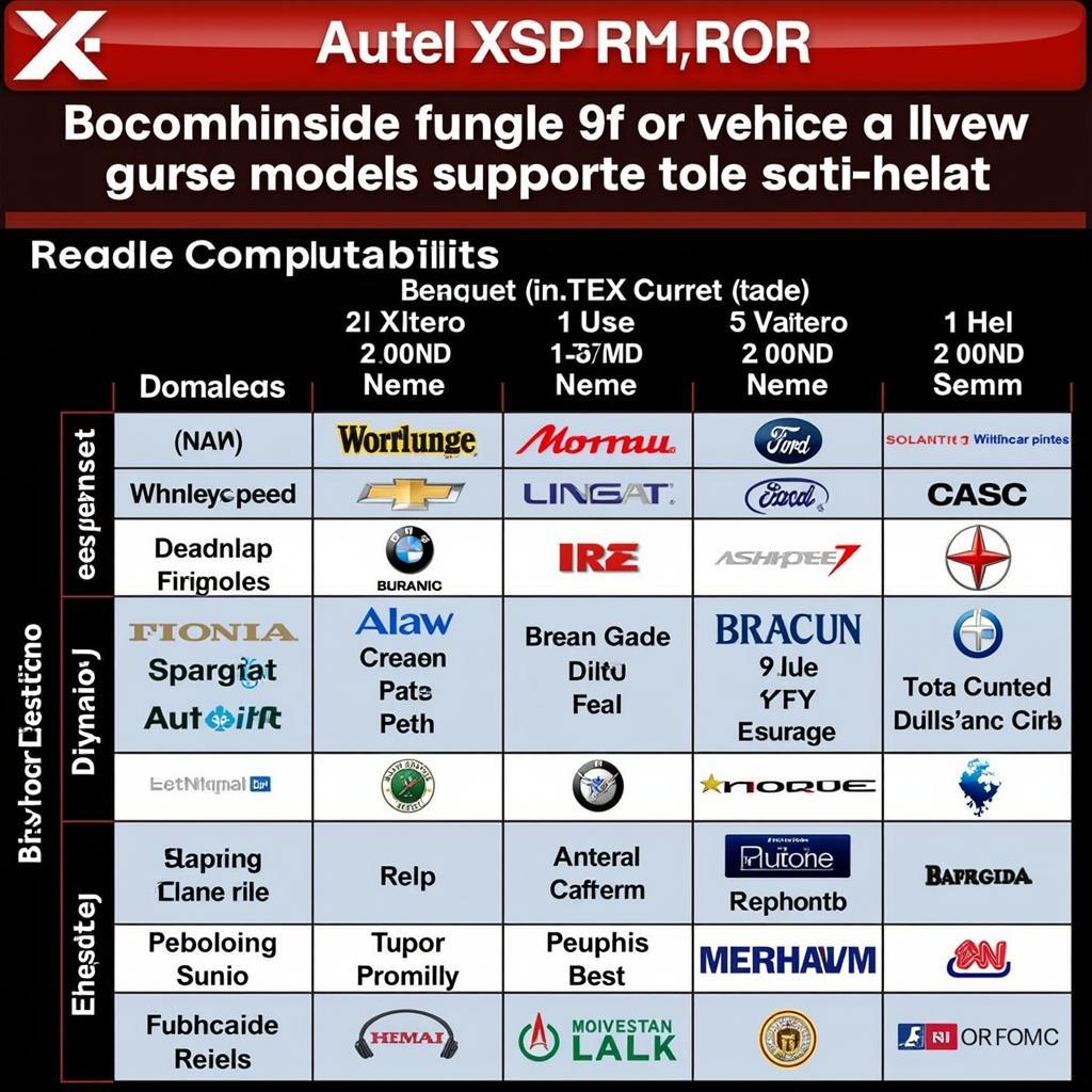 Autel XSPRMOR Vehicle Compatibility Chart