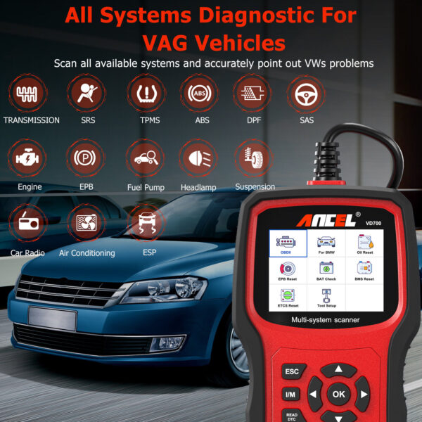 Auto Full System OBD2 Diagnostic Scanner ABS TPMS Oil SRS EPB Reset ANCEL VD700 - Image 3