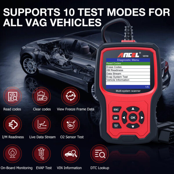 Auto Full System OBD2 Diagnostic Scanner ABS TPMS Oil SRS EPB Reset ANCEL VD700 - Image 4