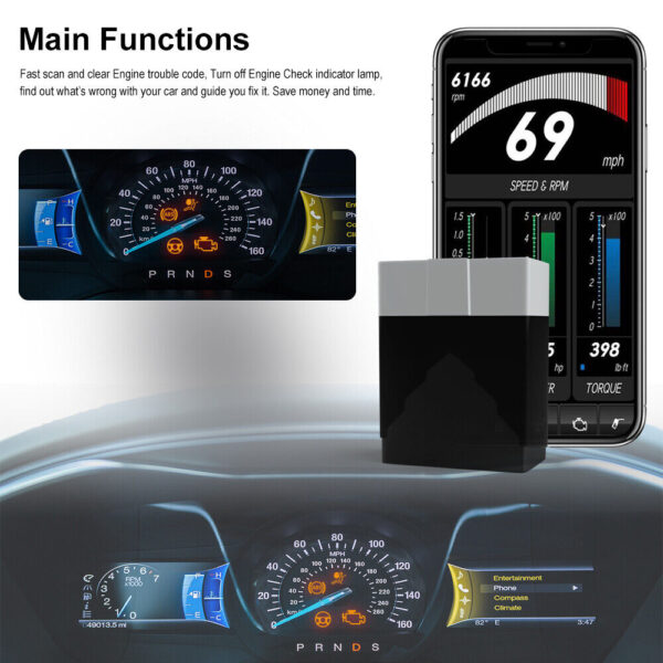 Automotive Bluetooth Code Reader OBD2 Scanner Car Diagnostic Tool Engine Check - Image 2