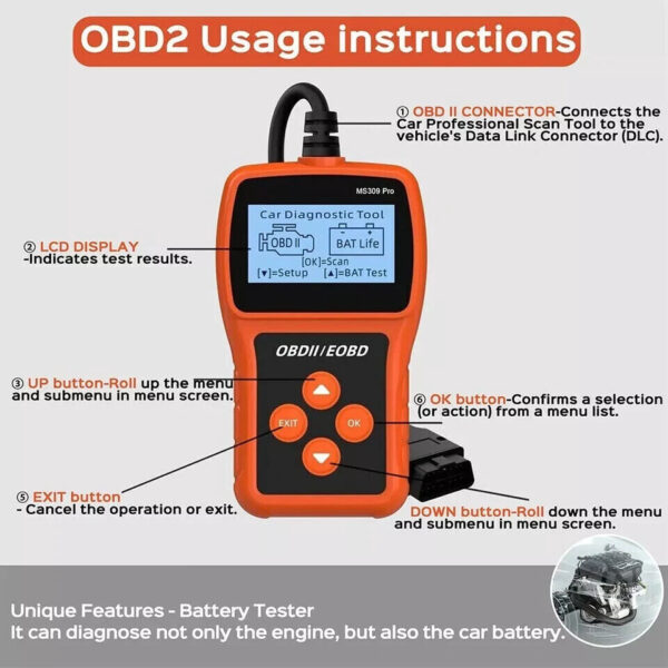 Automotive OBD2 Scanner Fault Code Reader Check Engine Diagnostic Tool MS309 Pro - Image 3