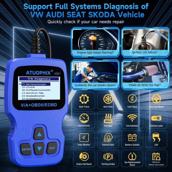 Automotive OBD2 Scanner Fit For VW Audi Car All System Diagnostic ABS SRS EPB TP - Image 2