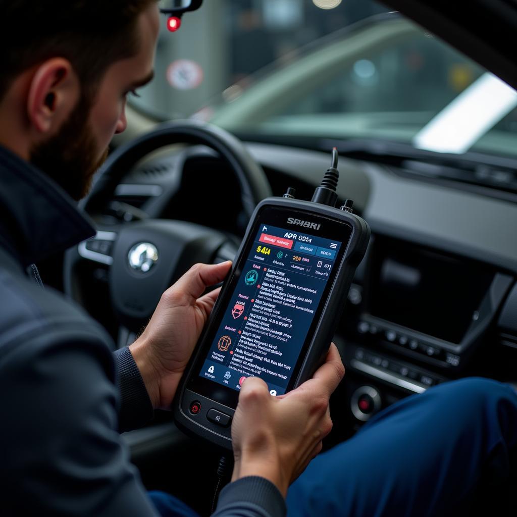 Automotive Technician Using Dealer Scanner