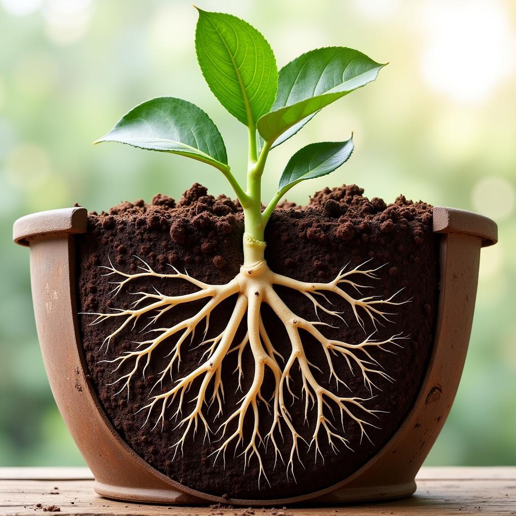 Healthy Basket Plant Roots in Potting Mix