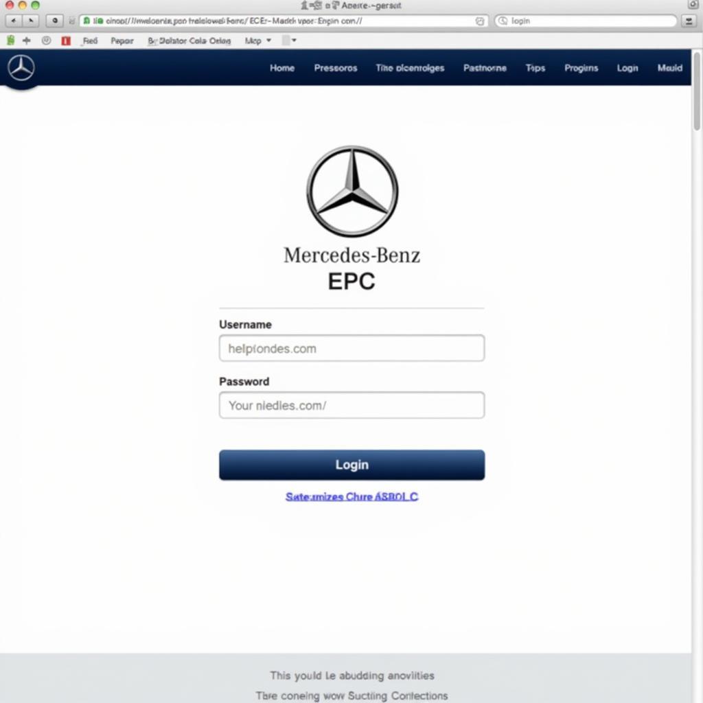 Mercedes-Benz EPC Login Screen