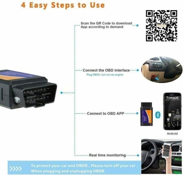 Bluetooth Compatible OBD2 OBDII Car Diagnostic Scanner Auto Fault Code Reader - Image 3