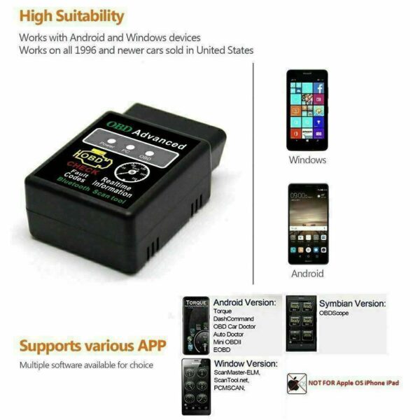 Bluetooth OBD2 OBDII car diagnostic code reader scanner tool for iOS, Android PC - Image 3