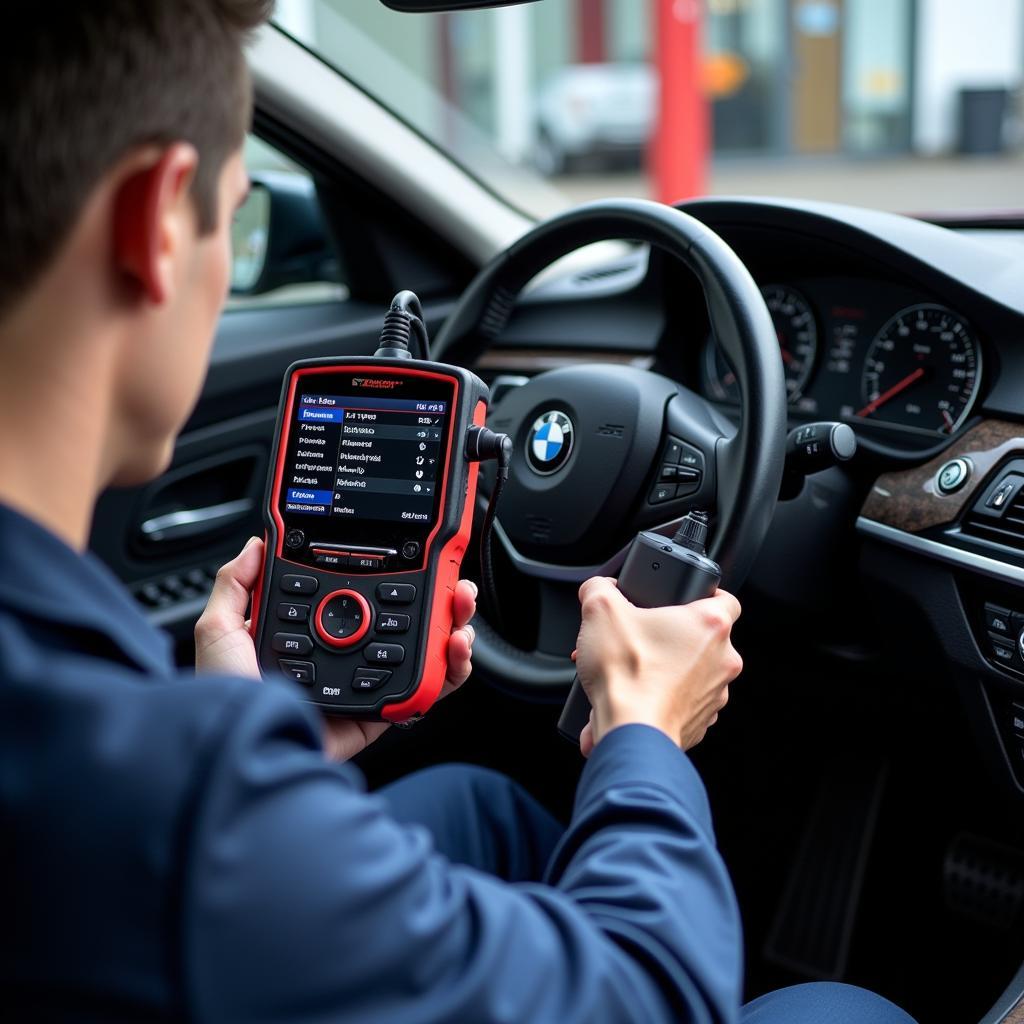 BMW F30 Diagnostic Scanner in Use