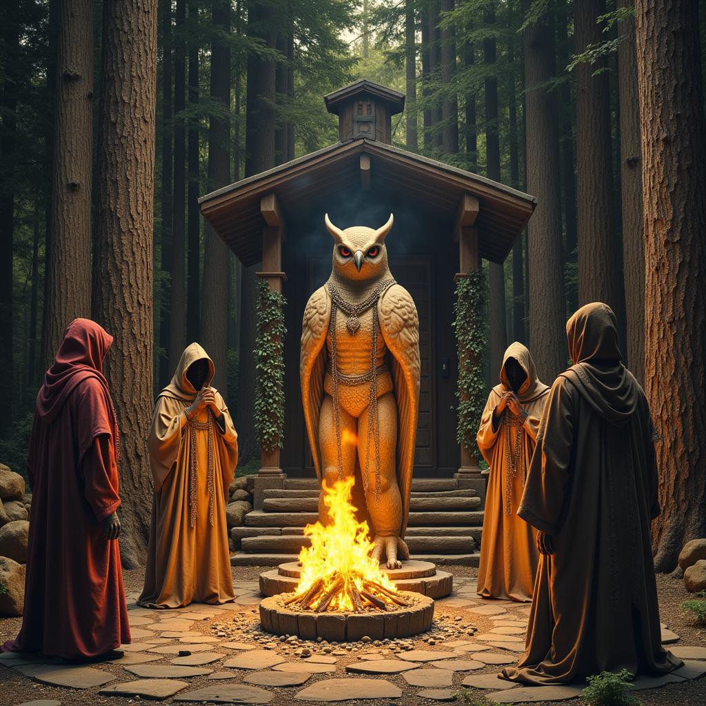 Bohemian Grove Cremation of Care Ceremony Depiction