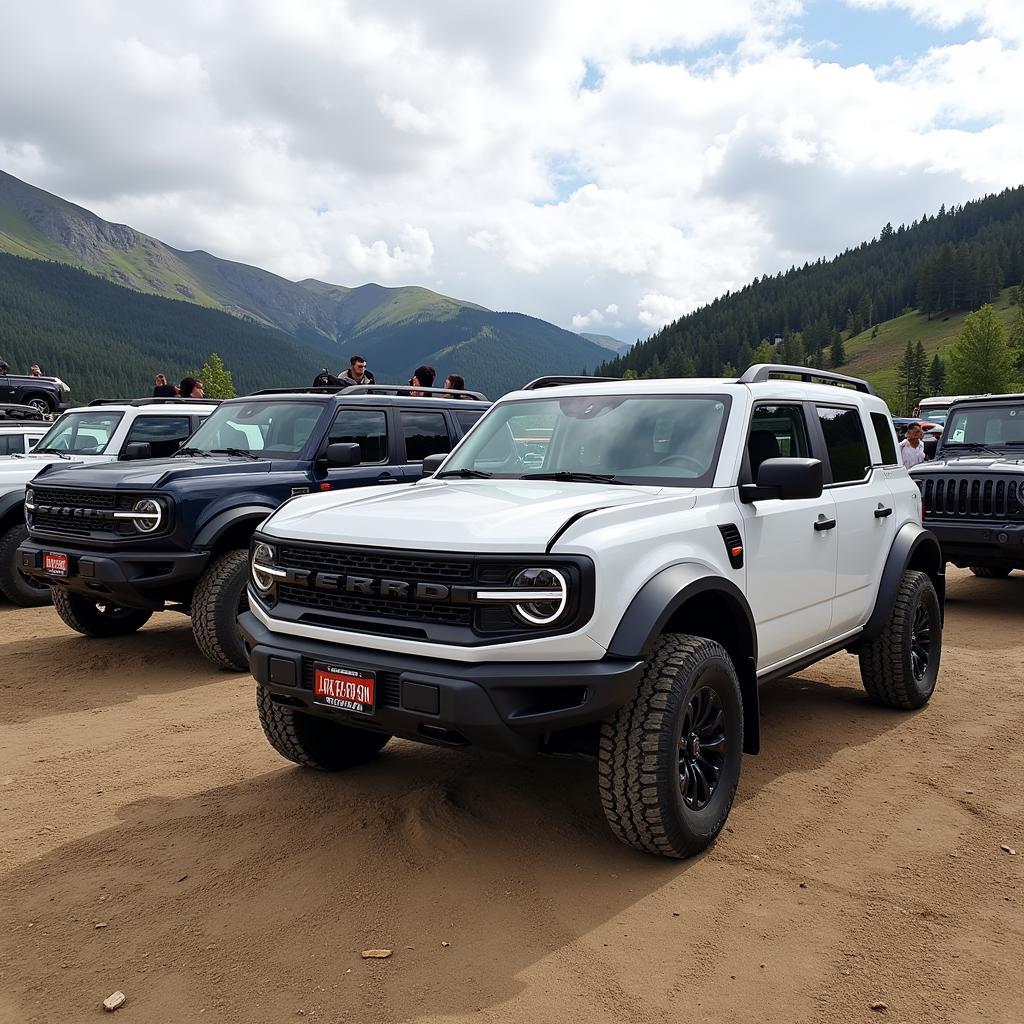 Bronco community gathering for an off-road event