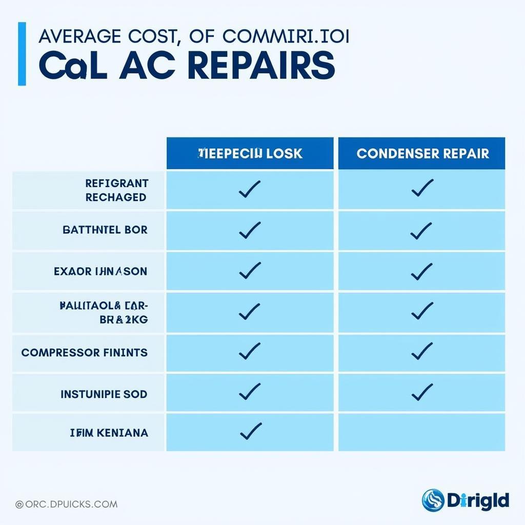 Car AC Repair Cost Comparison Chart