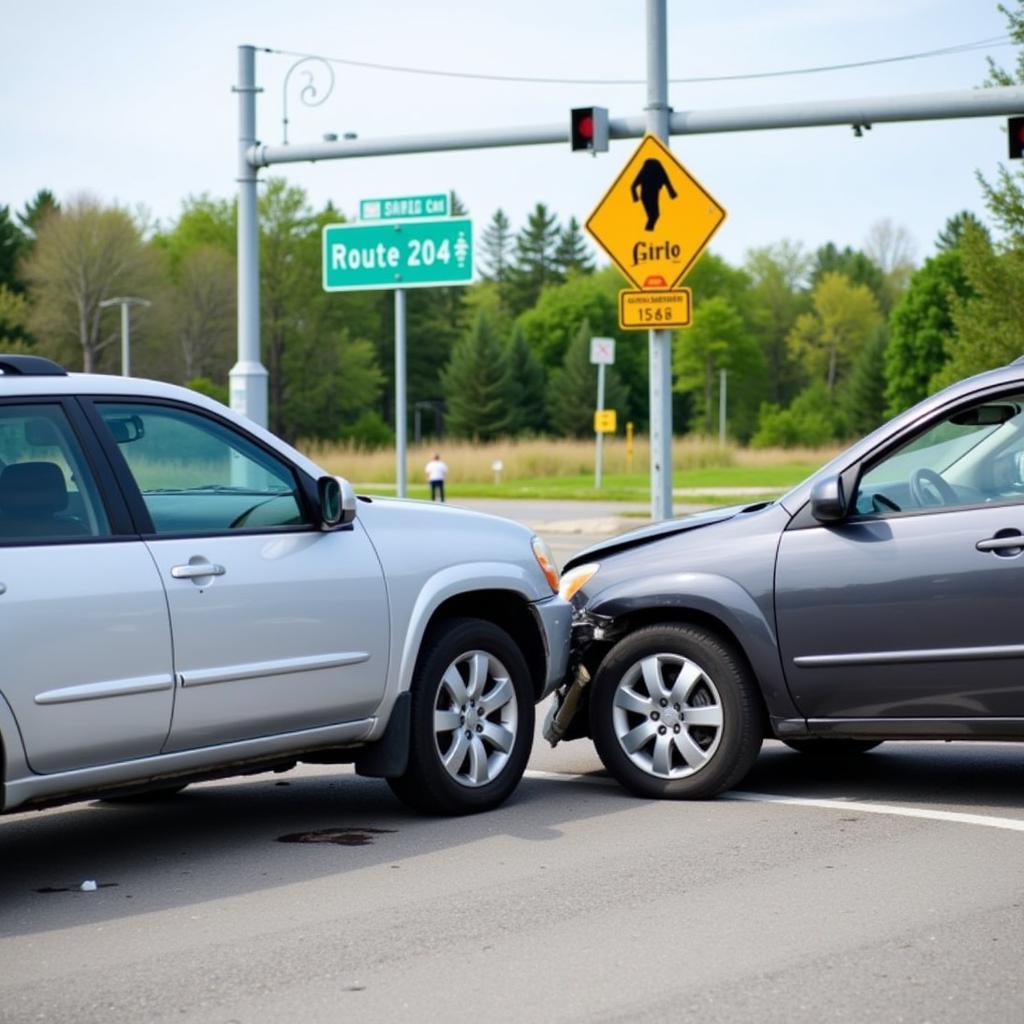 Car accident at an intersection in Saint-Laurent-des-Autels