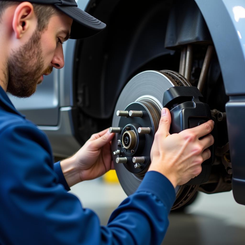 Car Brake Inspection by a Mechanic