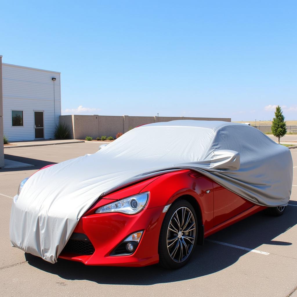 Car cover protecting a vehicle from sun damage