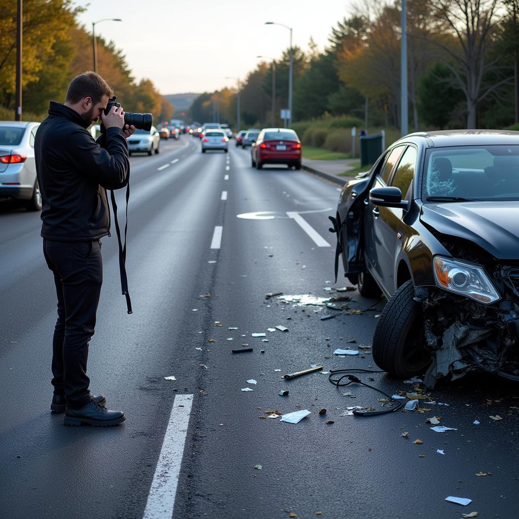 Car Crash Scene Documentation - Photographing Vehicle Damage, Skid Marks, and Debris