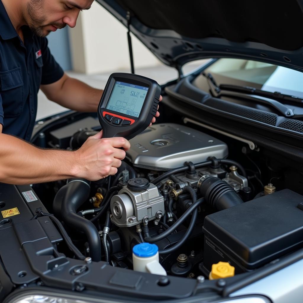 Mechanic Inspecting Car Engine