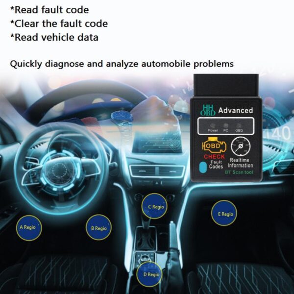 Car OBD2 Bluetooth Code Scanner Reader ELM 327 Automotive Diagnostic Tool O-US - Image 2