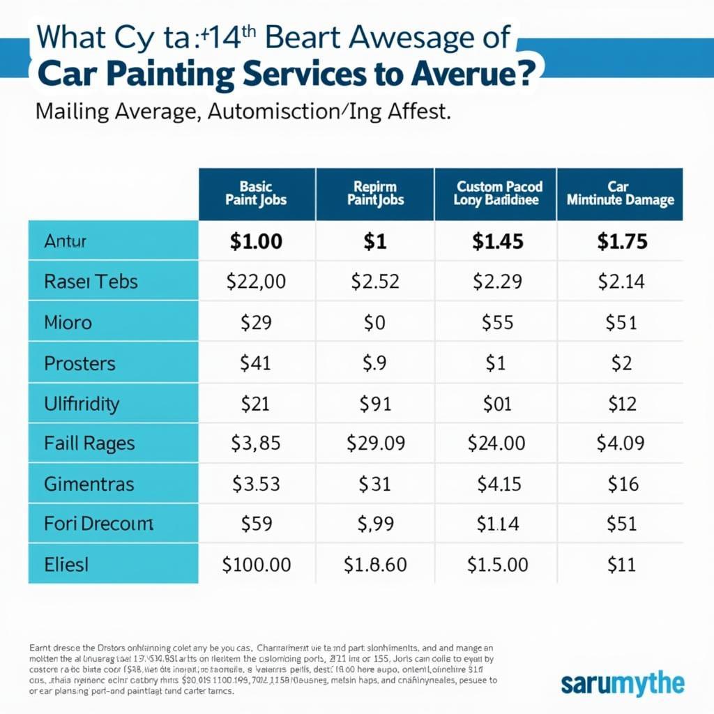 Car Painting Cost Comparison Chart