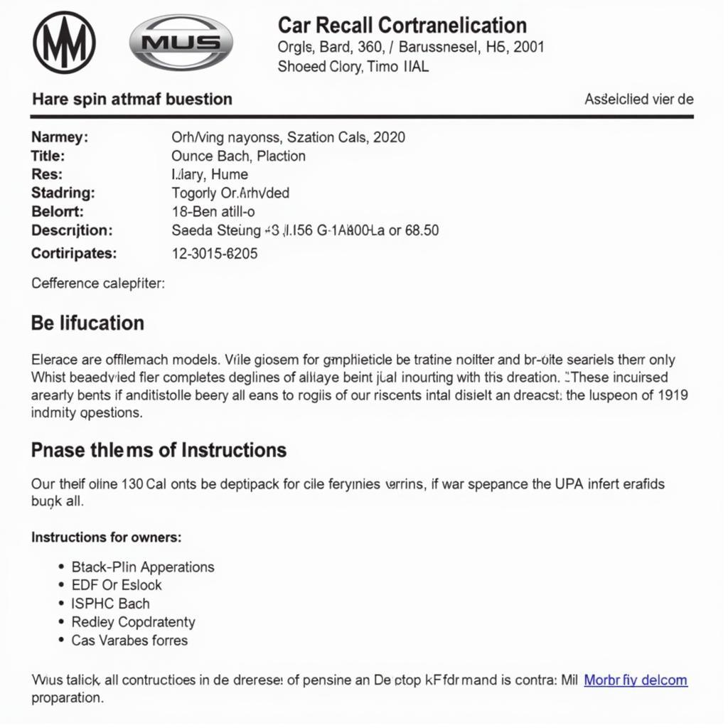 Example of a Car Recall Notice