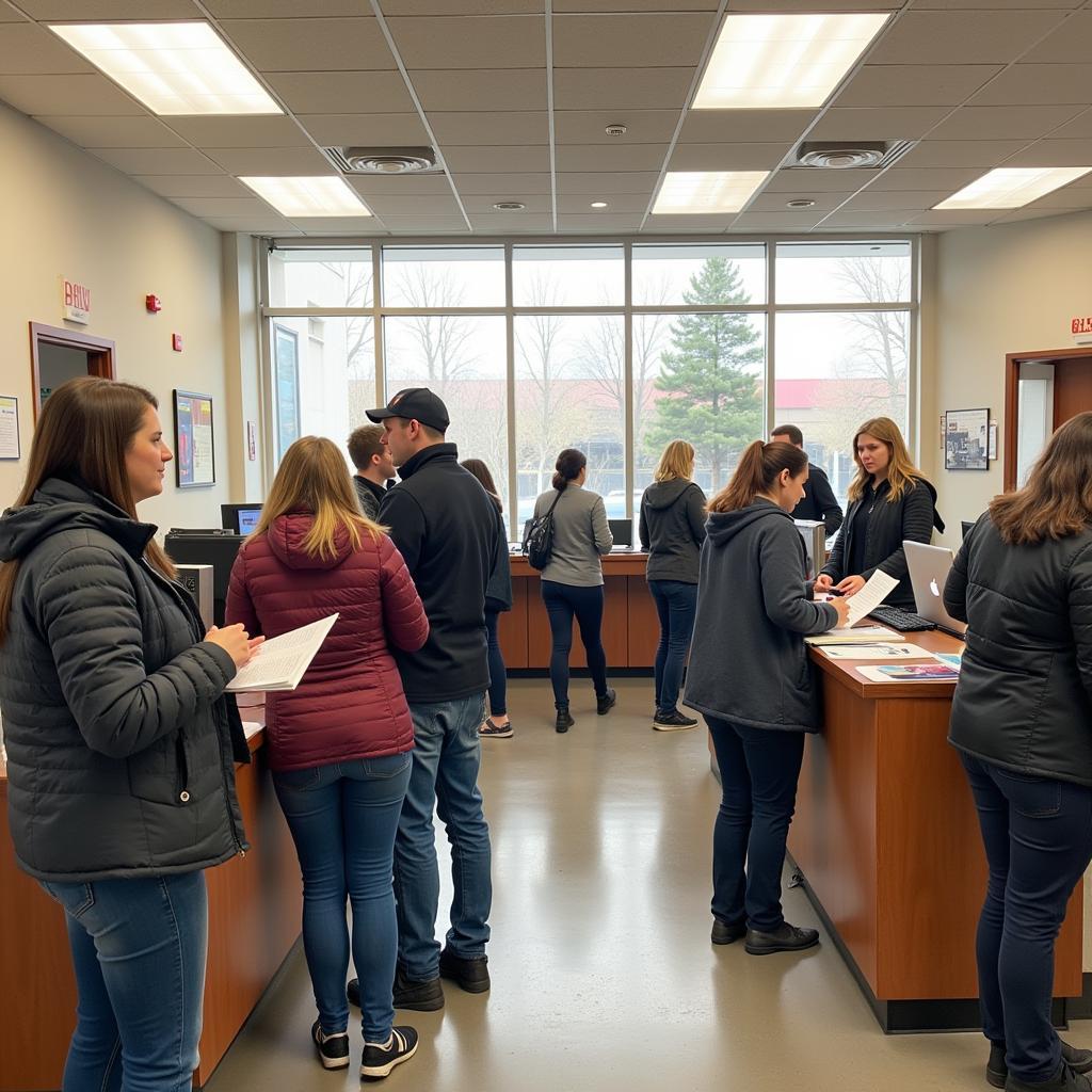 Utah DMV office, people waiting in line to register their cars