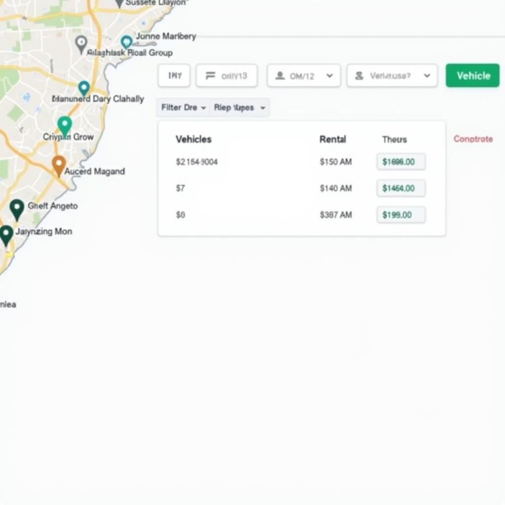 Car rental companies near me map showing locations and available vehicles.