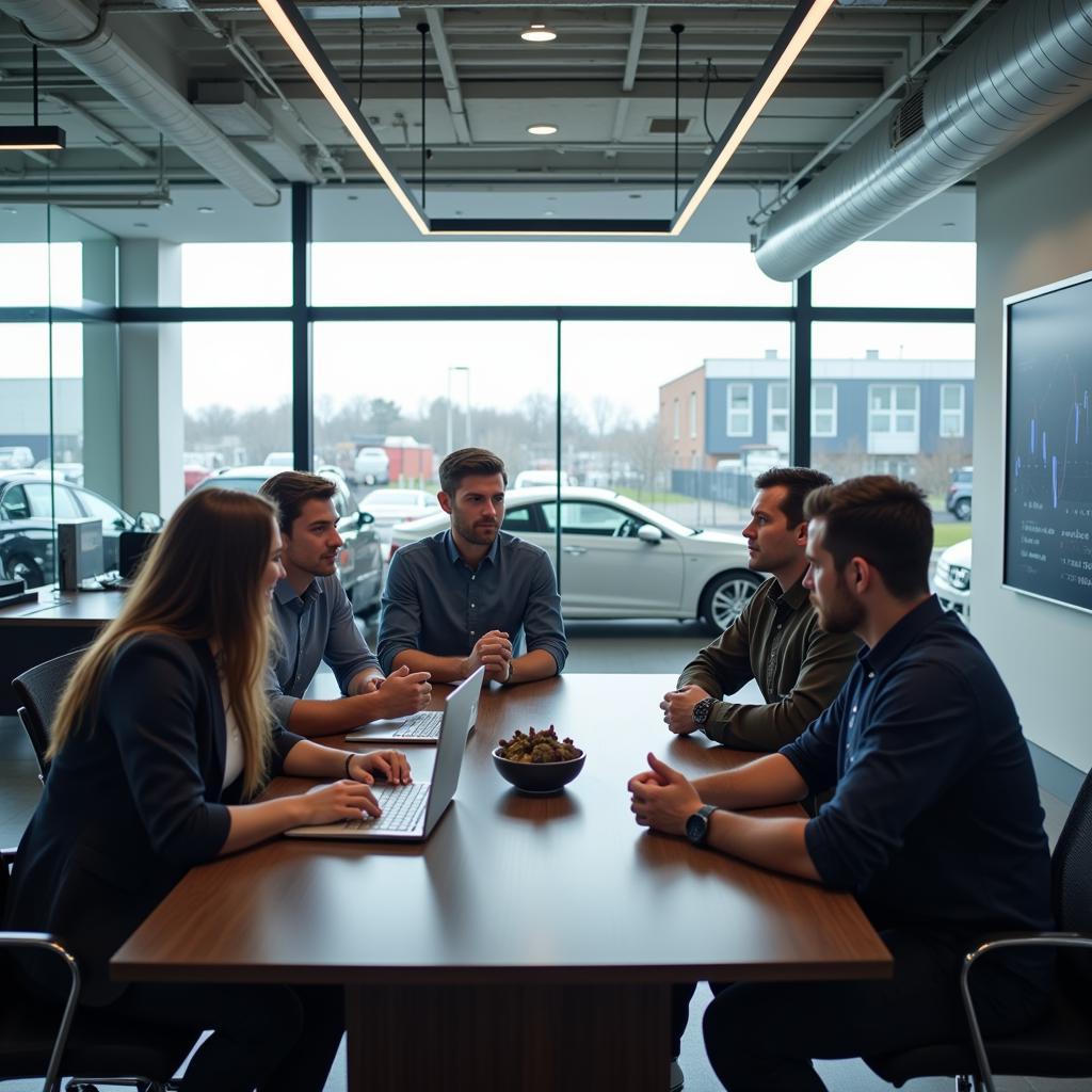 Car Sales Team Meeting in Dealership