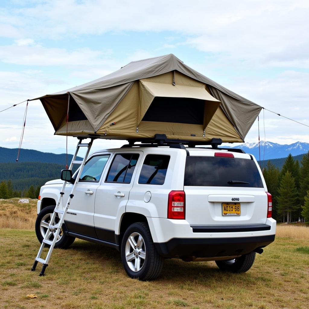 Setting up a car top tent on an SUV