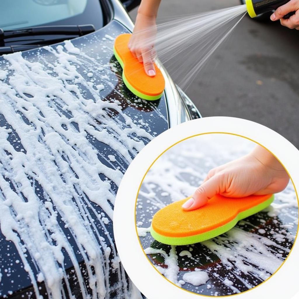 Soft Touch Car Wash Brushes and Soap Application