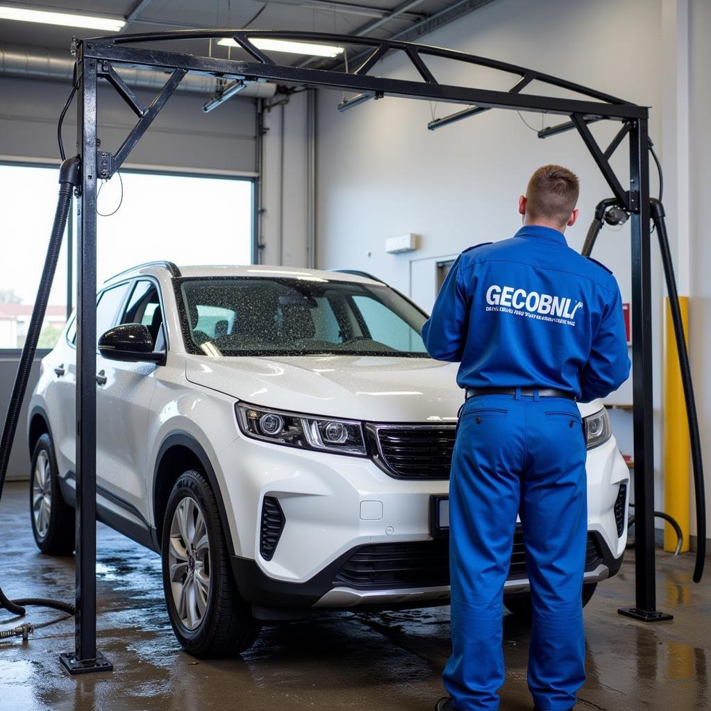 Experienced Car Wash Technician Performing Maintenance