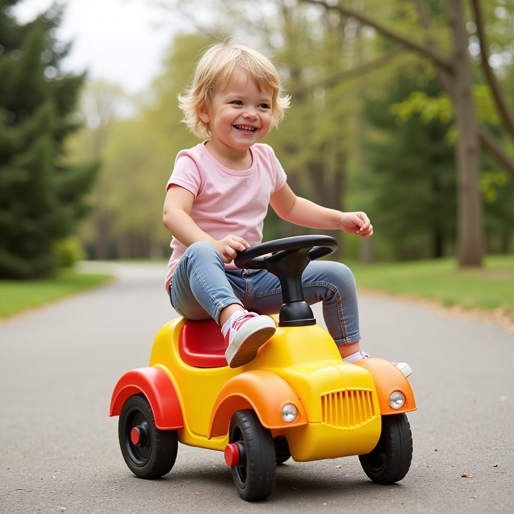 Child Riding a Toy Car