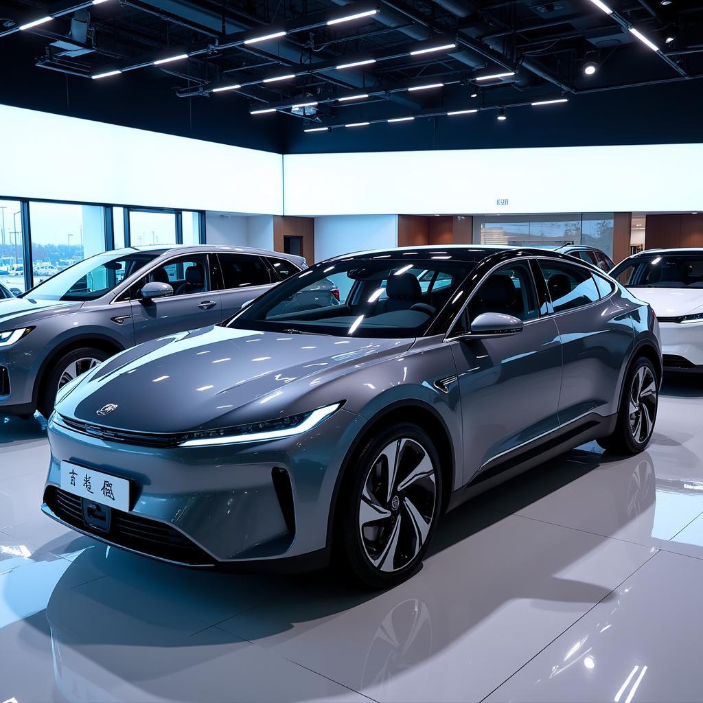 Modern Chinese Electric Vehicles Displayed in a Showroom