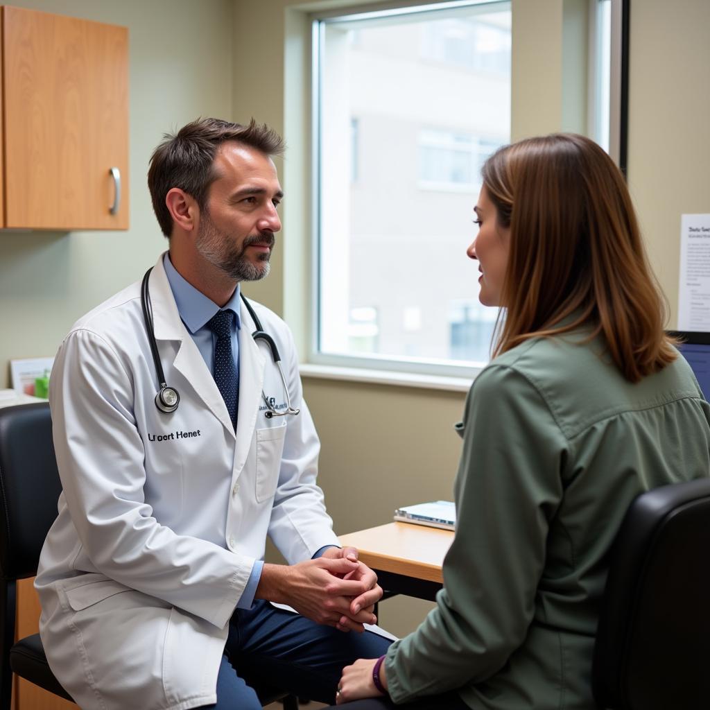 Doctor consulting patient at an urgent care clinic in Clarksville, TN