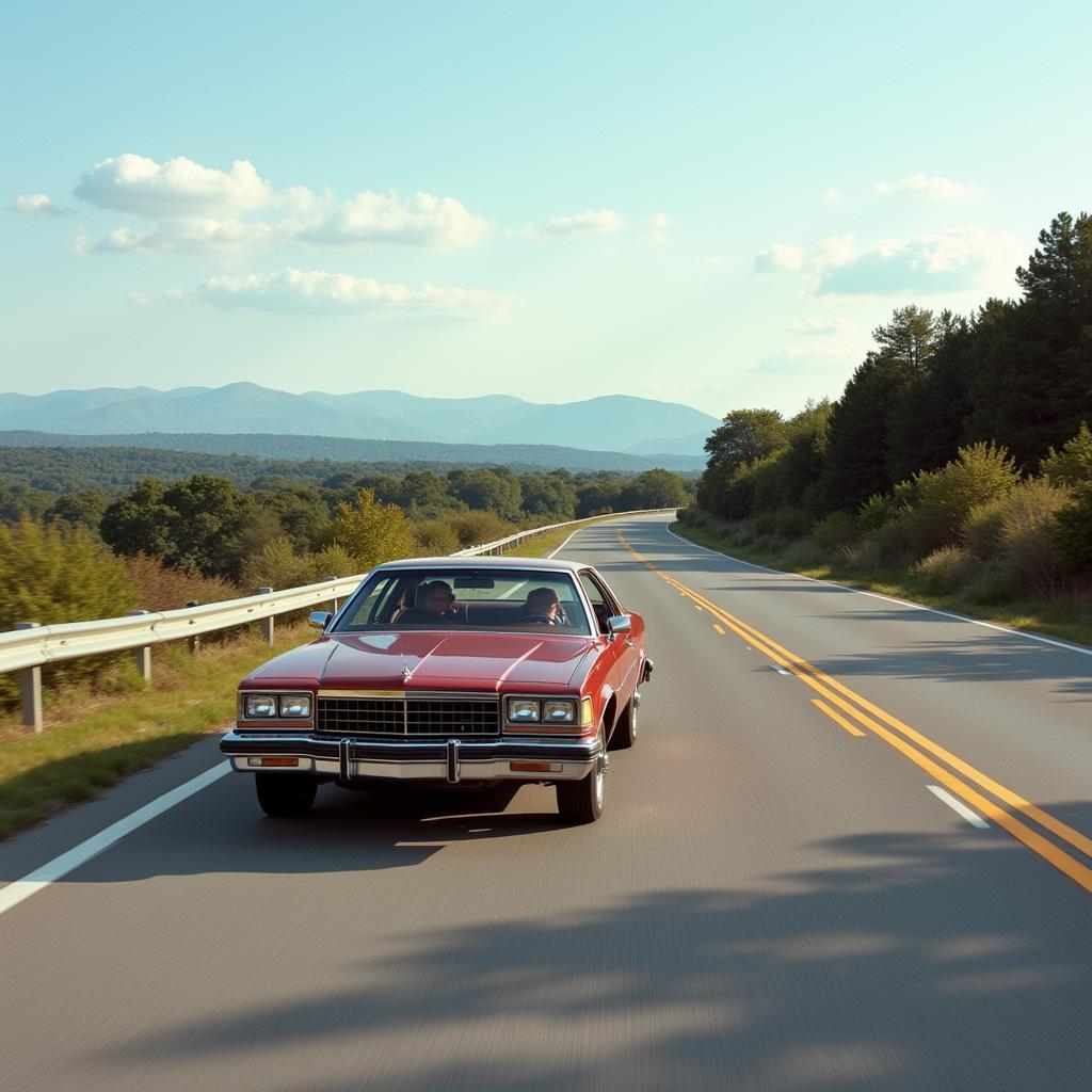 A Classic American Car on the Road in the 1980s