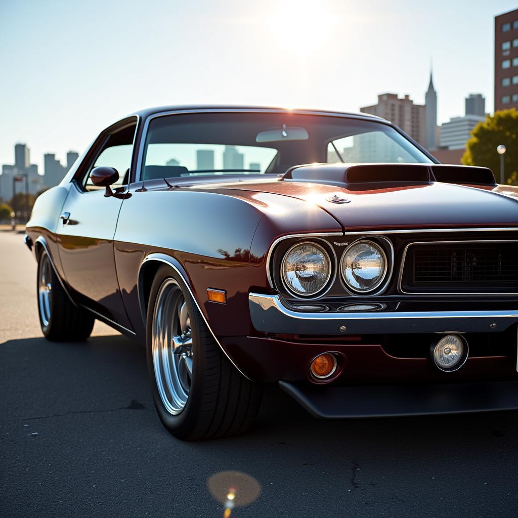 Classic American Muscle Car in 4K - Chrome Gleaming Under the Sun