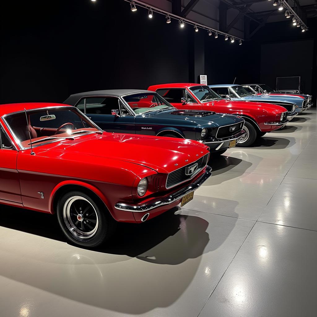 Classic Muscle Cars in a Showroom