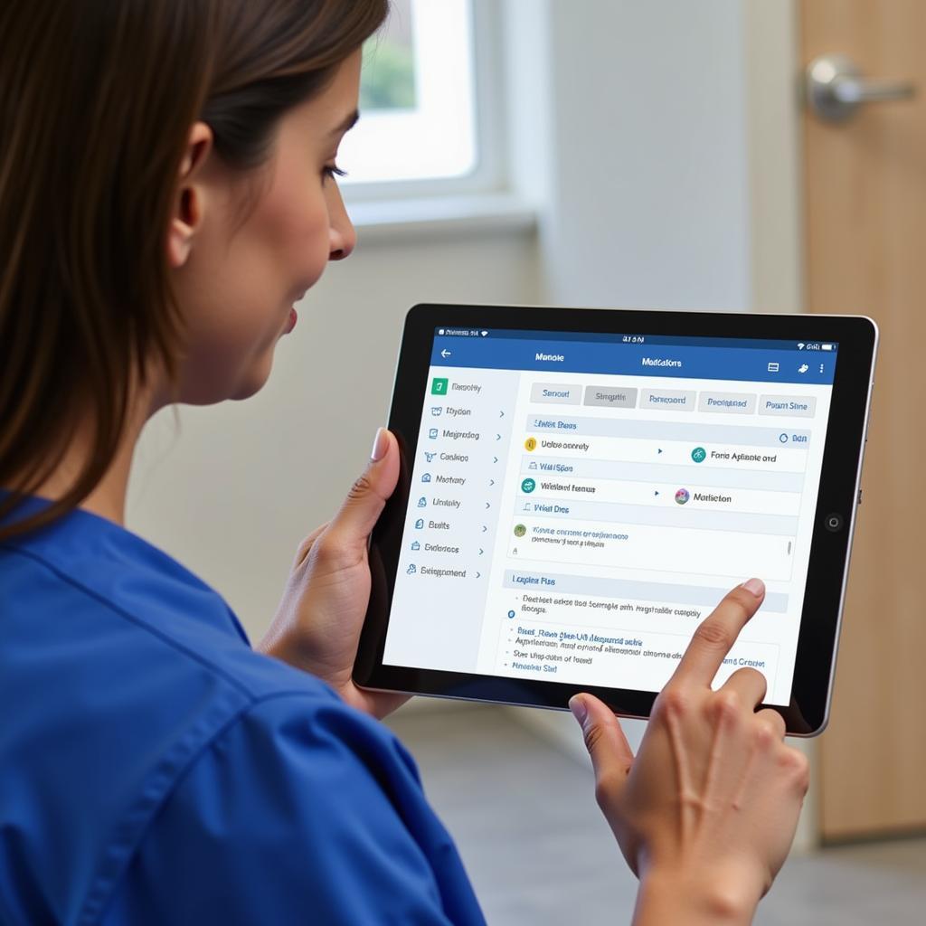 CNA Using Point Click Care on Tablet