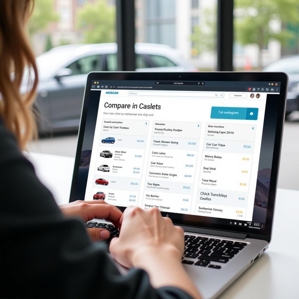 Comparing Car Rental Prices on a Laptop