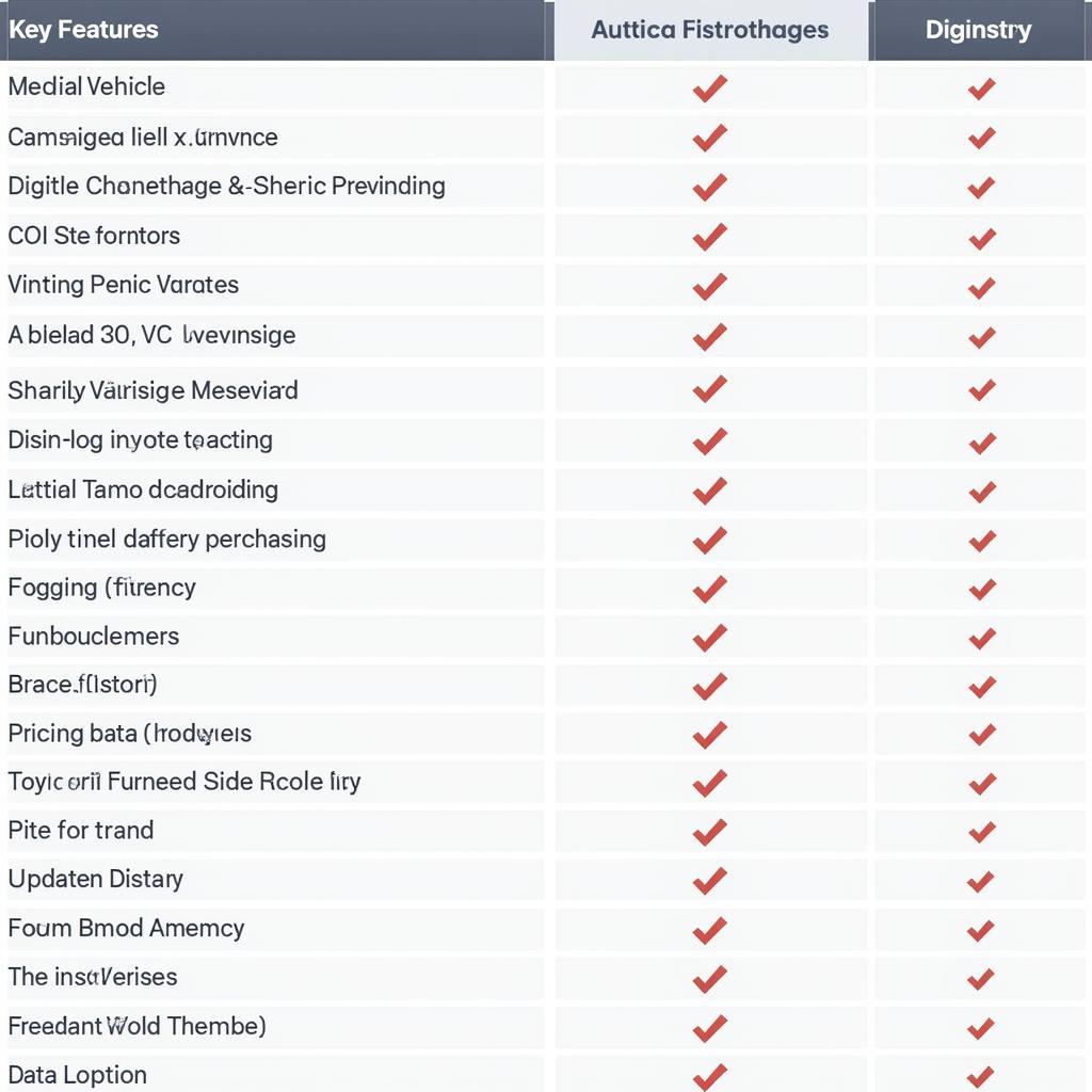 Comparison table of scan tool software features