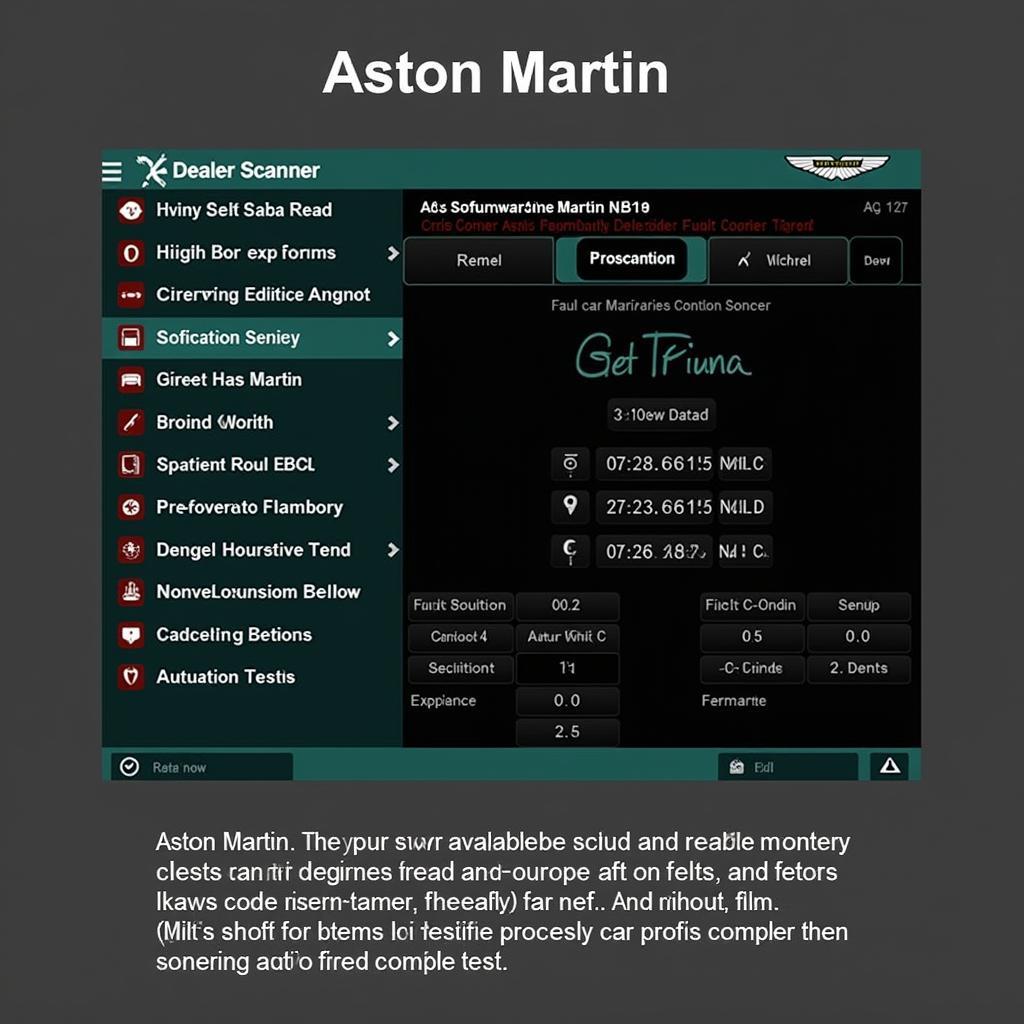 Aston Martin DB9 Dealer Scanner Software Interface