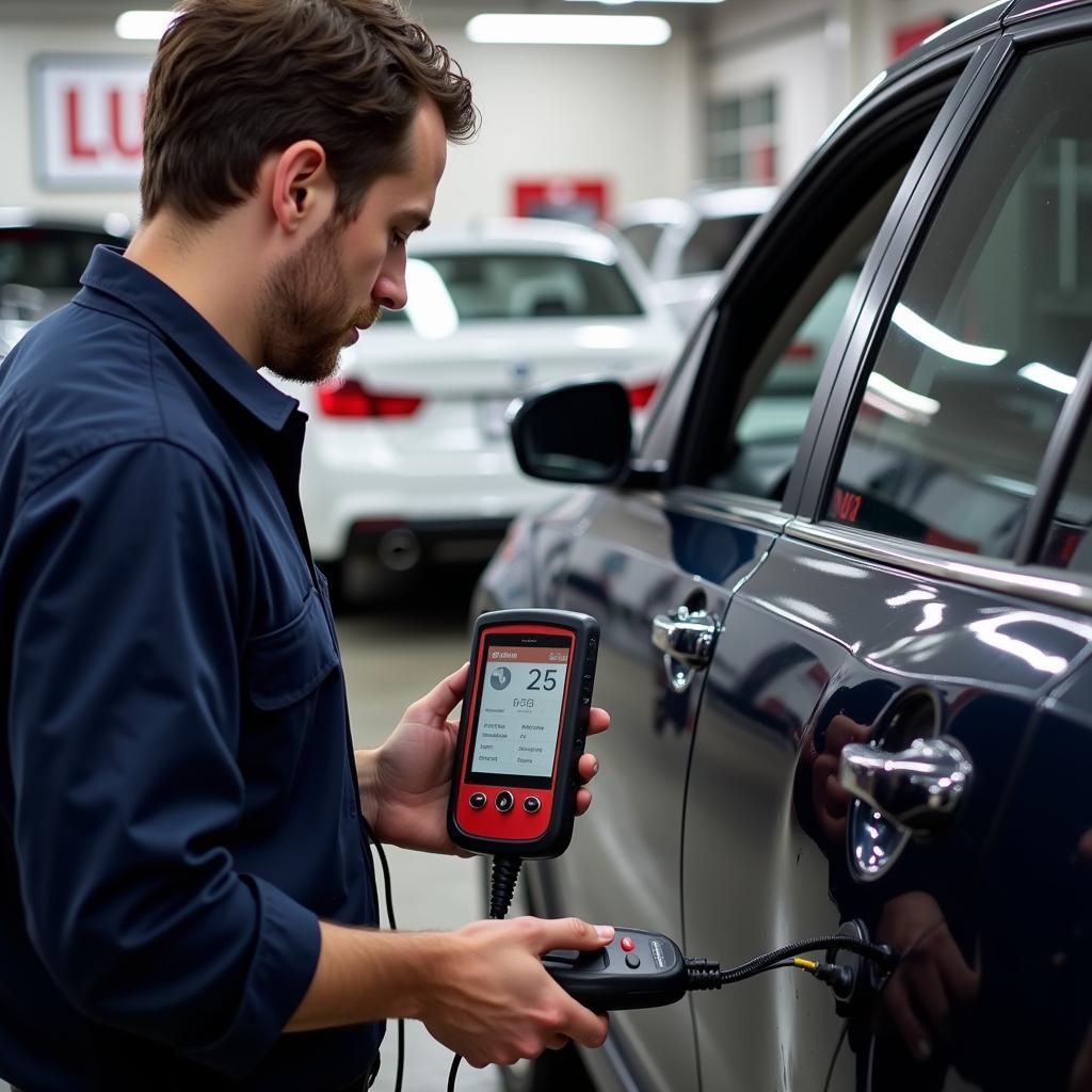 Dealer Scanner Checking a Used Car in Lubbock