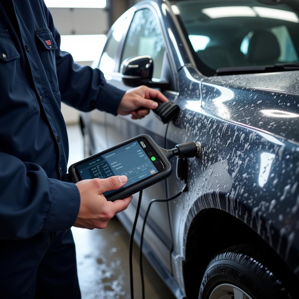 Dealer Scanner Diagnosing Car After Carwash