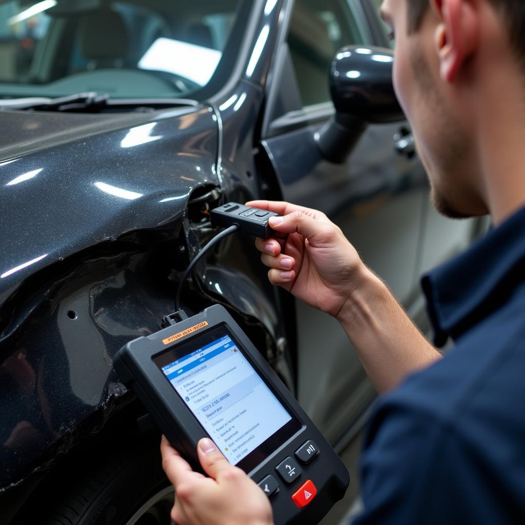 Dealer Scanner Diagnosing Car Post-Accident