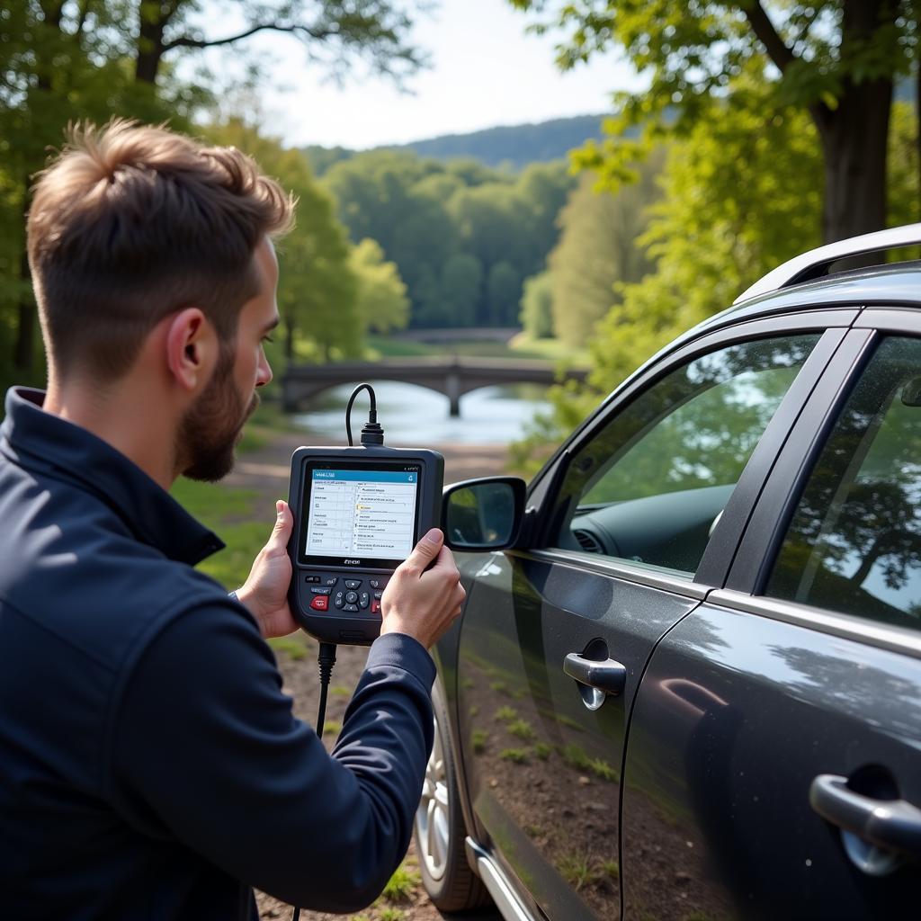 Dealer Scanner Diagnosing a Vehicle near Parc St Laurent des Autels