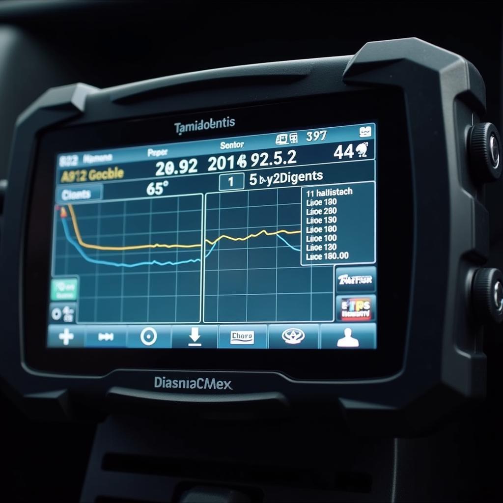 Close-up of a dealer scanner displaying diagnostic information