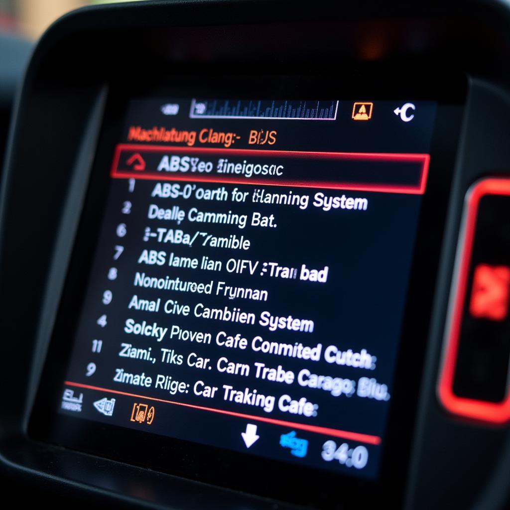 Dealer scanner showing ABS fault codes on the screen