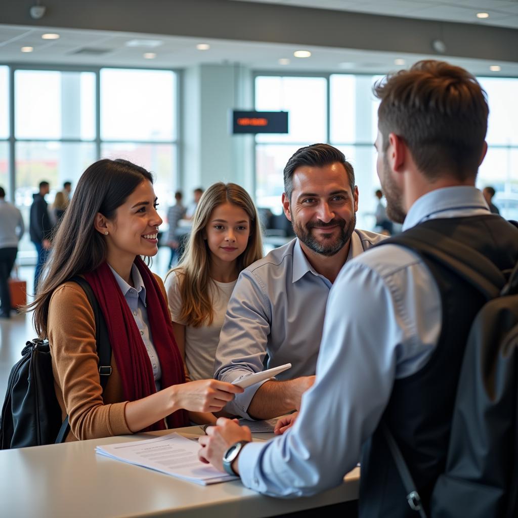 Denver Airport Car Rental:  Travelers picking up their rental car at the Denver International Airport.