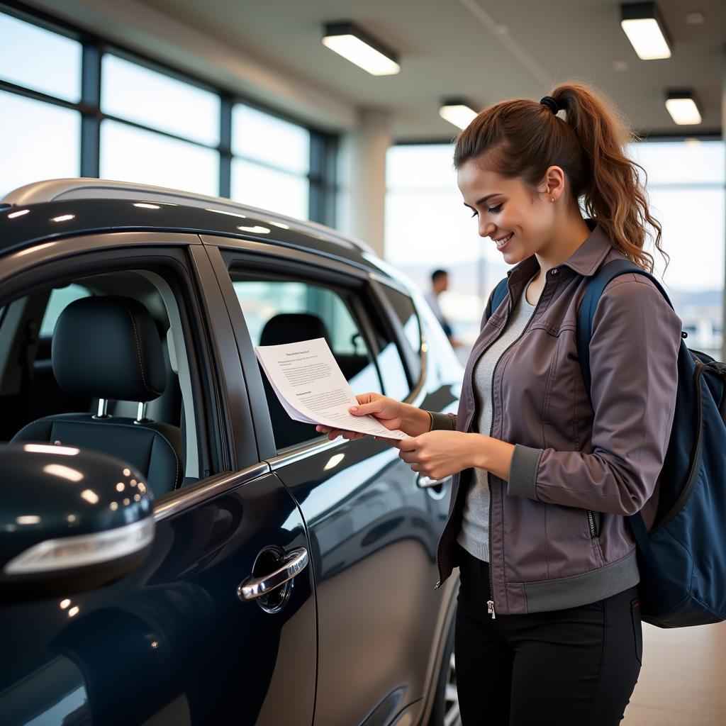 Denver Airport Car Rental Pickup: Picking up a rental car at the airport.