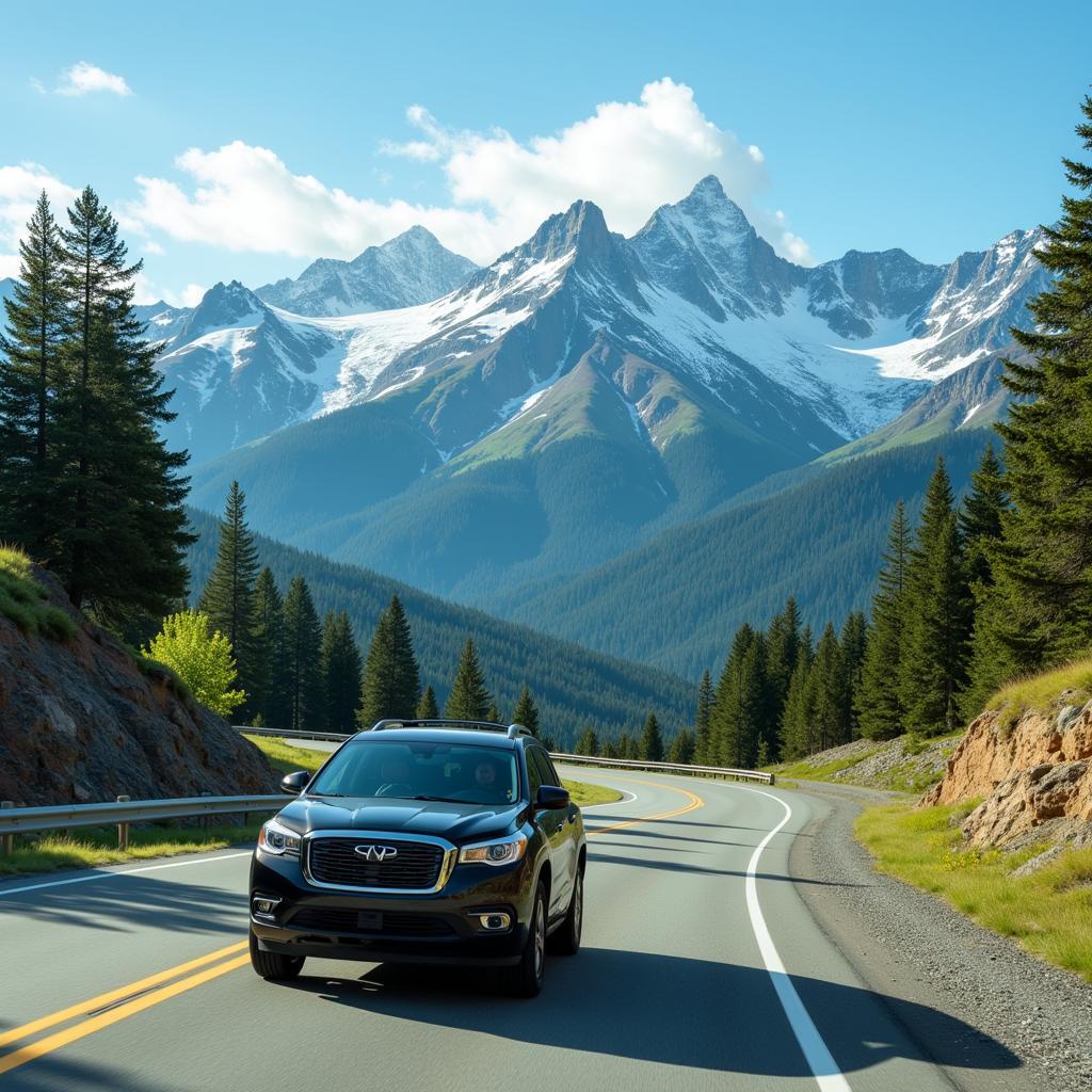 Denver Road Trip to the Rocky Mountains: A scenic drive along a mountain road.